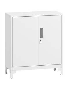 HOMCOM Lockable Metal Filing Cabinet, 2-Tier Storage Cupboard with Double Doors, Modern Office Organiser, White