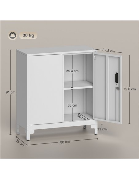 HOMCOM Lockable Metal Filing Cabinet, 2-Tier Storage Cupboard with Double Doors, Modern Office Organiser, White - pic 197739 | FastDaddyshop