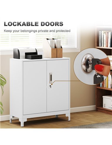 HOMCOM Lockable Metal Filing Cabinet, 2-Tier Storage Cupboard with Double Doors, Modern Office Organiser, White