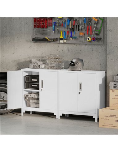 HOMCOM Lockable Metal Filing Cabinet, 2-Tier Storage Cupboard with Double Doors, Modern Office Organiser, White