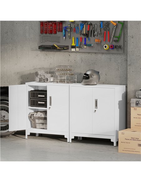 HOMCOM Lockable Metal Filing Cabinet, 2-Tier Storage Cupboard with Double Doors, Modern Office Organiser, White - pic 197743 | FastDaddyshop