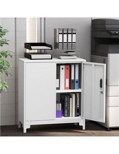 HOMCOM Lockable Metal Filing Cabinet, 2-Tier Storage Cupboard with Double Doors, Modern Office Organiser, White