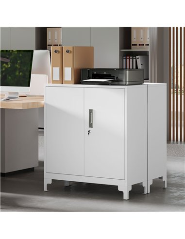 HOMCOM Lockable Metal Filing Cabinet, 2-Tier Storage Cupboard with Double Doors, Modern Office Organiser, White