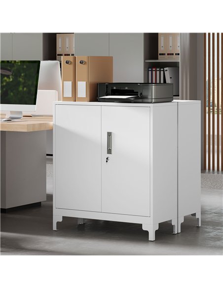HOMCOM Lockable Metal Filing Cabinet, 2-Tier Storage Cupboard with Double Doors, Modern Office Organiser, White - pic 197745 | FastDaddyshop
