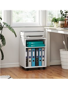 HOMCOM 2-Tier Printer Stand with Storage, Under Desk Printer Cart on Wheels, White 2