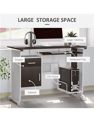 HOMCOM Computer PC Desk with Sliding Keyboard Tray, Storage Drawers, Host Box Shelf, Black walnut