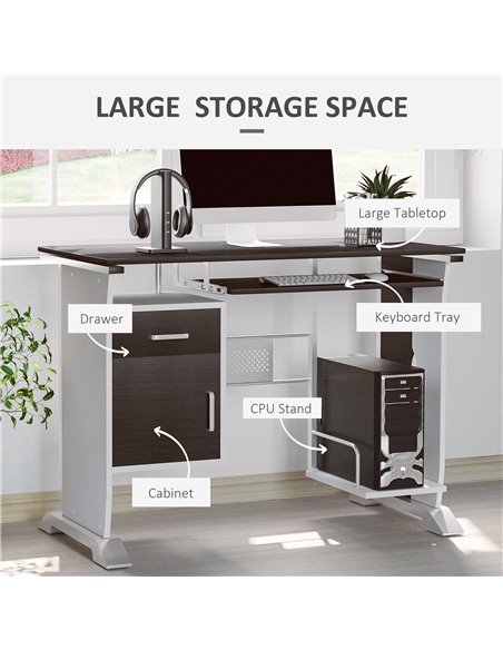 HOMCOM Computer PC Desk with Sliding Keyboard Tray, Storage Drawers, Host Box Shelf, Black walnut - pic 19775 | FastDaddyshop
