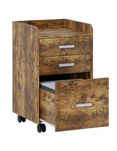HOMCOM 3 Drawer Filing Cabinet, Rolling File Cabinet with Edged Top for Letter, A4 Size, Hanging File Folders, Rustic Brown