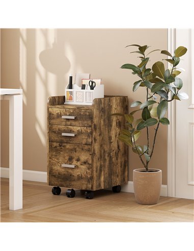 HOMCOM 3 Drawer Filing Cabinet, Rolling File Cabinet with Edged Top for Letter, A4 Size, Hanging File Folders, Rustic Brown