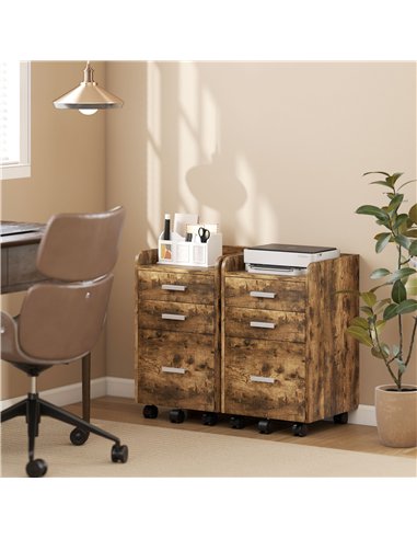 HOMCOM 3 Drawer Filing Cabinet, Rolling File Cabinet with Edged Top for Letter, A4 Size, Hanging File Folders, Rustic Brown
