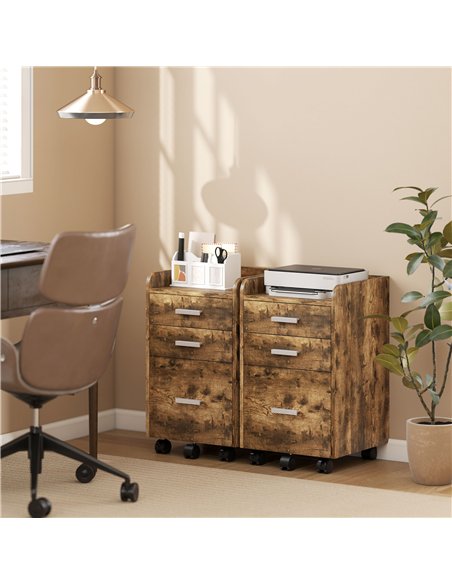 HOMCOM 3 Drawer Filing Cabinet, Rolling File Cabinet with Edged Top for Letter, A4 Size, Hanging File Folders, Rustic Brown - pic 197762 | FastDaddyshop