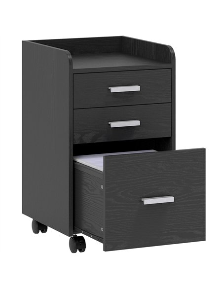 HOMCOM 3 Drawer Filing Cabinet, Rolling File Cabinet with Edged Top for Letter, A4 Size, Hanging File Folders, Black - pic 197764 | FastDaddyshop