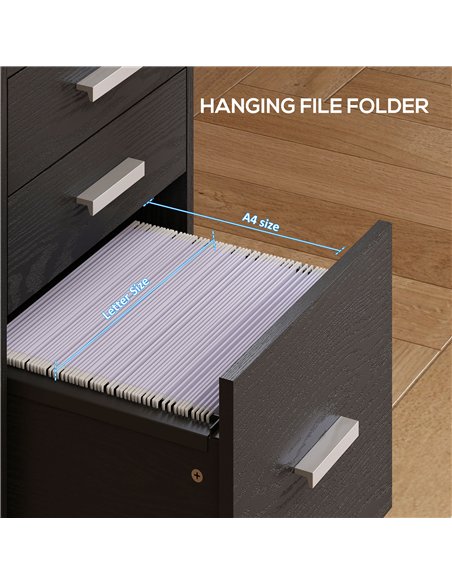 HOMCOM 3 Drawer Filing Cabinet, Rolling File Cabinet with Edged Top for Letter, A4 Size, Hanging File Folders, Black - pic 197768 | FastDaddyshop