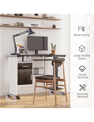 HOMCOM Computer PC Desk with Sliding Keyboard Tray, Storage Drawers, Host Box Shelf, Black walnut