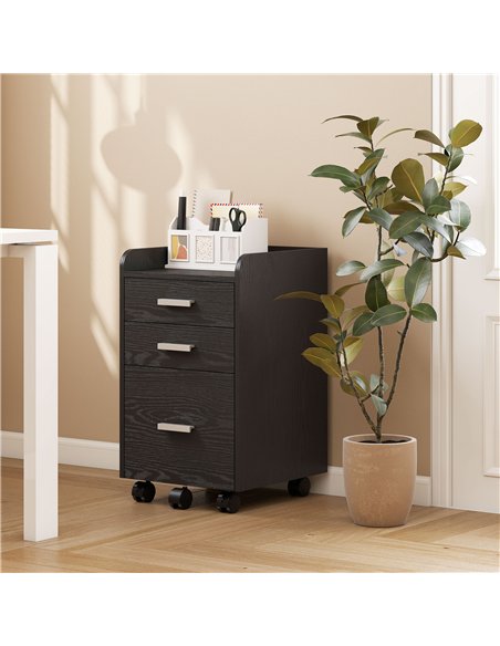 HOMCOM 3 Drawer Filing Cabinet, Rolling File Cabinet with Edged Top for Letter, A4 Size, Hanging File Folders, Black - pic 197770 | FastDaddyshop