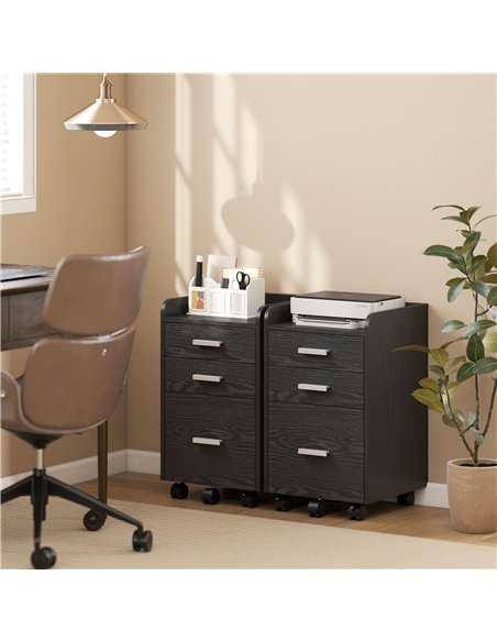 HOMCOM 3 Drawer Filing Cabinet, Rolling File Cabinet with Edged Top for Letter, A4 Size, Hanging File Folders, Black - pic 197771 | FastDaddyshop