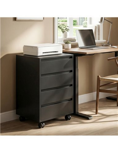 HOMCOM Four-Drawer Office Filing Cabinet, with Wheels - Black