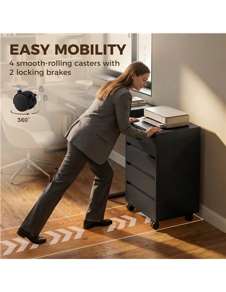 HOMCOM Four-Drawer Office Filing Cabinet, with Wheels - Black - pic 197776 | FastDaddyshop
