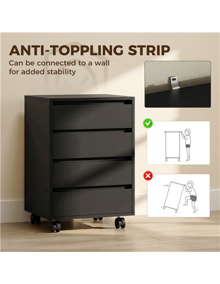 HOMCOM Four-Drawer Office Filing Cabinet, with Wheels - Black - pic 197778 | FastDaddyshop