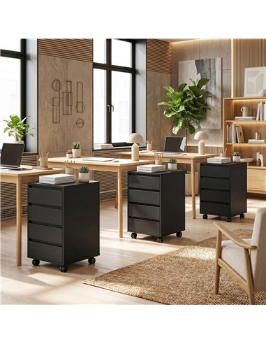 HOMCOM Four-Drawer Office Filing Cabinet, with Wheels - Black