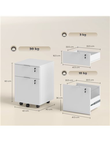 HOMCOM Two-Drawer Lockable Filing Cabinet - White