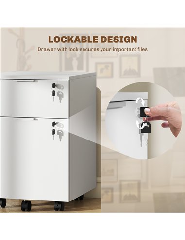 HOMCOM Two-Drawer Lockable Filing Cabinet - White