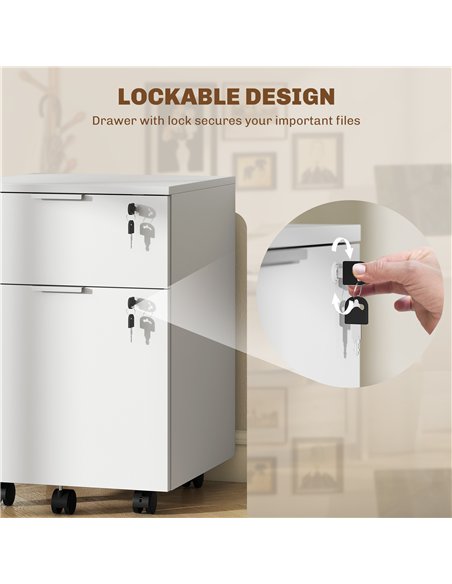 HOMCOM Two-Drawer Lockable Filing Cabinet - White - pic 197787 | FastDaddyshop