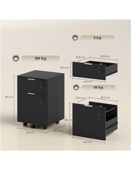 HOMCOM Two-Drawer Lockable Filing Cabinet - Black - pic 197793 | FastDaddyshop