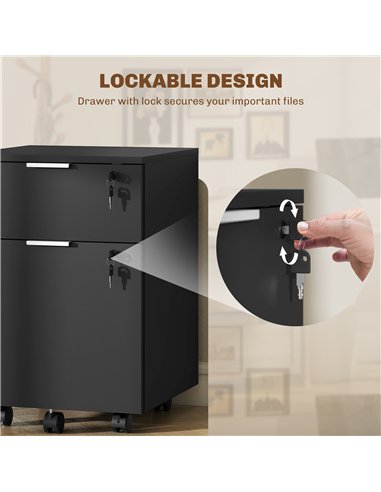 HOMCOM Two-Drawer Lockable Filing Cabinet - Black