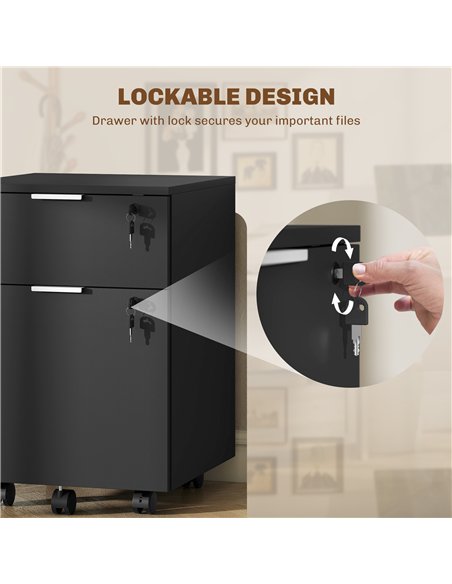 HOMCOM Two-Drawer Lockable Filing Cabinet - Black - pic 197796 | FastDaddyshop