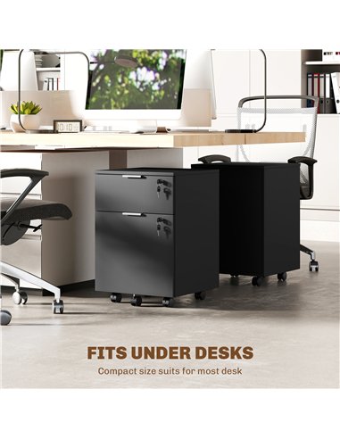 HOMCOM Two-Drawer Lockable Filing Cabinet - Black