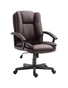 HOMCOM Swivel Faux Leather Office Chair with Double-Tier Padding, Arm, Wheels, Brown