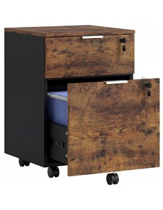 HOMCOM Two-Drawer Lockable Filing Cabinet - Black and Rustic Brown
