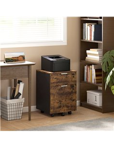HOMCOM Two-Drawer Lockable Filing Cabinet - Black and Rustic Brown 2