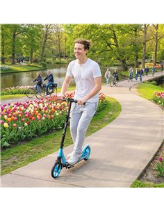 HOMCOM One-click Folding Kick Scooter for 14+ w/ Adjustable Handlebar, Push Scooter with Kickstand, Dual Brake System, Blue 2