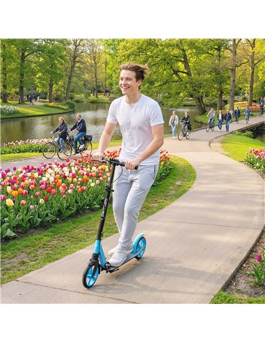 HOMCOM One-click Folding Kick Scooter for 14+ w/ Adjustable Handlebar, Push Scooter with Kickstand, Dual Brake System, Blue