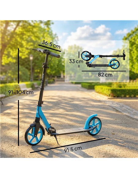 HOMCOM One-click Folding Kick Scooter for 14+ w/ Adjustable Handlebar, Push Scooter with Kickstand, Dual Brake System, Blue - pic 197811 | FastDaddyshop