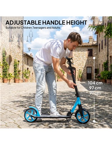 HOMCOM One-click Folding Kick Scooter for 14+ w/ Adjustable Handlebar, Push Scooter with Kickstand, Dual Brake System, Blue