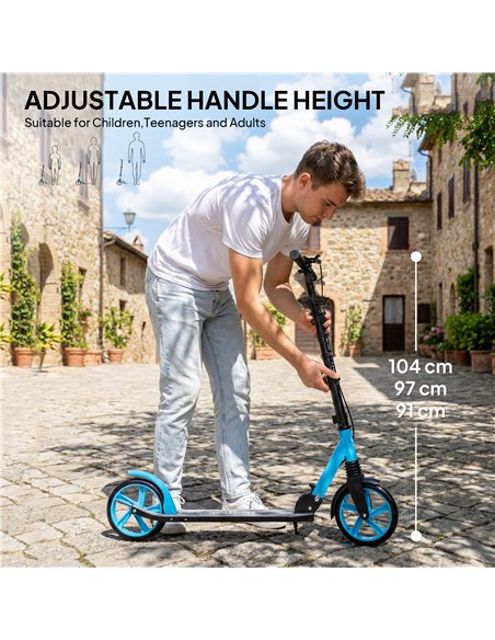 HOMCOM One-click Folding Kick Scooter for 14+ w/ Adjustable Handlebar, Push Scooter with Kickstand, Dual Brake System, Blue - pic 197812 | FastDaddyshop