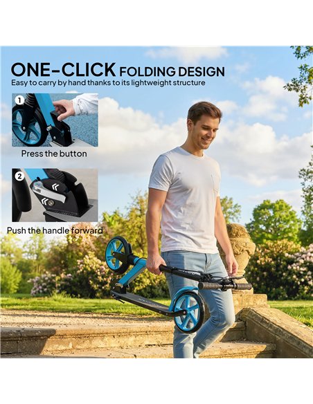 HOMCOM One-click Folding Kick Scooter for 14+ w/ Adjustable Handlebar, Push Scooter with Kickstand, Dual Brake System, Blue - pic 197813 | FastDaddyshop