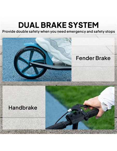 HOMCOM One-click Folding Kick Scooter for 14+ w/ Adjustable Handlebar, Push Scooter with Kickstand, Dual Brake System, Blue - pic 197814 | FastDaddyshop