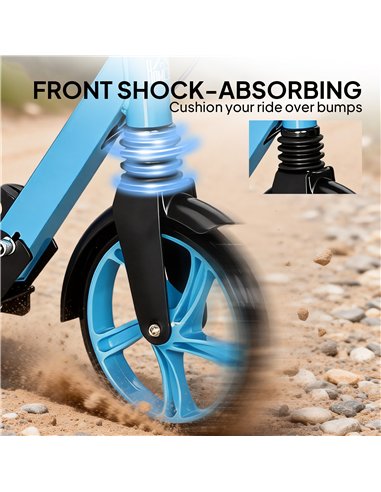 HOMCOM One-click Folding Kick Scooter for 14+ w/ Adjustable Handlebar, Push Scooter with Kickstand, Dual Brake System, Blue