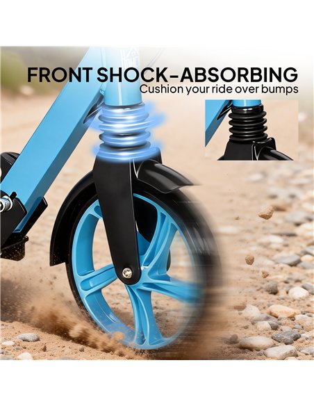 HOMCOM One-click Folding Kick Scooter for 14+ w/ Adjustable Handlebar, Push Scooter with Kickstand, Dual Brake System, Blue - pic 197815 | FastDaddyshop