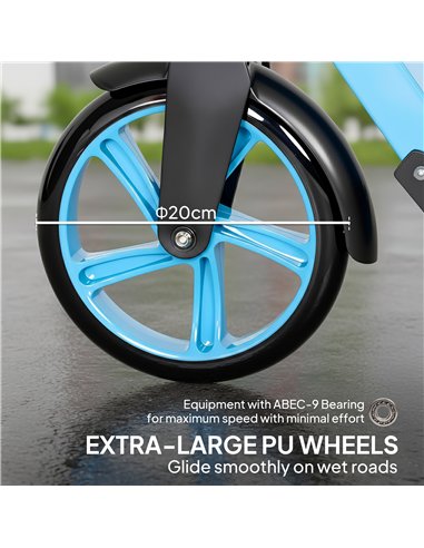 HOMCOM One-click Folding Kick Scooter for 14+ w/ Adjustable Handlebar, Push Scooter with Kickstand, Dual Brake System, Blue