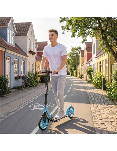 HOMCOM One-click Folding Kick Scooter for 14+ w/ Adjustable Handlebar, Push Scooter with Kickstand, Dual Brake System, Blue