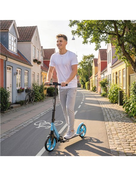 HOMCOM One-click Folding Kick Scooter for 14+ w/ Adjustable Handlebar, Push Scooter with Kickstand, Dual Brake System, Blue - pic 197817 | FastDaddyshop
