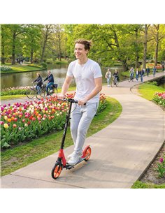 HOMCOM One-click Folding Kick Scooter for 14+ w/ Adjustable Handlebar, Push Scooter with Kickstand, Dual Brake System, Red 2
