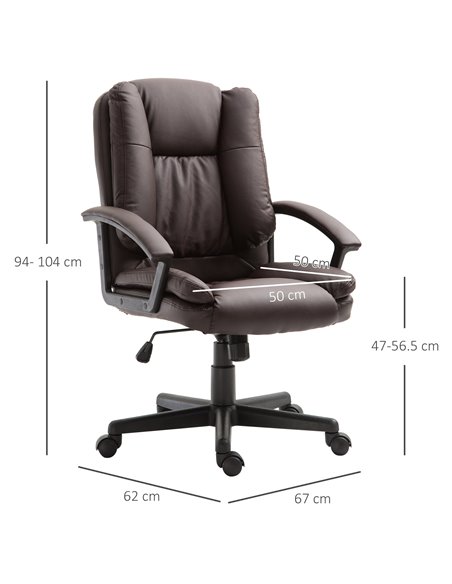 HOMCOM Swivel Faux Leather Office Chair with Double-Tier Padding, Arm, Wheels, Brown - pic 19782 | FastDaddyshop