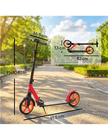 HOMCOM One-click Folding Kick Scooter for 14+ w/ Adjustable Handlebar, Push Scooter with Kickstand, Dual Brake System, Red