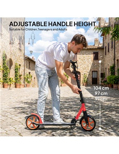 HOMCOM One-click Folding Kick Scooter for 14+ w/ Adjustable Handlebar, Push Scooter with Kickstand, Dual Brake System, Red